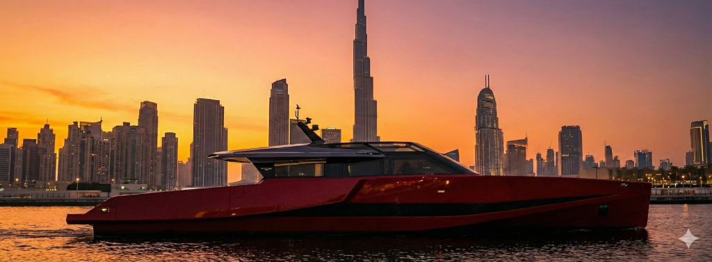 Luxury yacht Dubai sunset